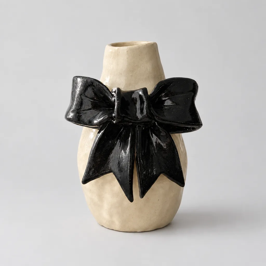 Black Bow Vase, handmade vase